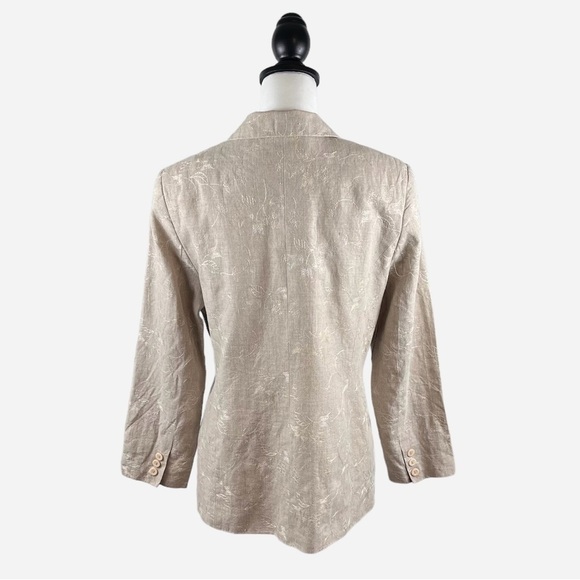 Amanda Smith Petites Pure Linen Jacket Blazer Beige Embroidered Size 12P - Picture 8 of 16
